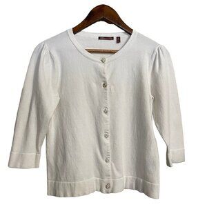 525 America Womens White 3/4 Sleeve Floral Button Cardigan Sweater Small